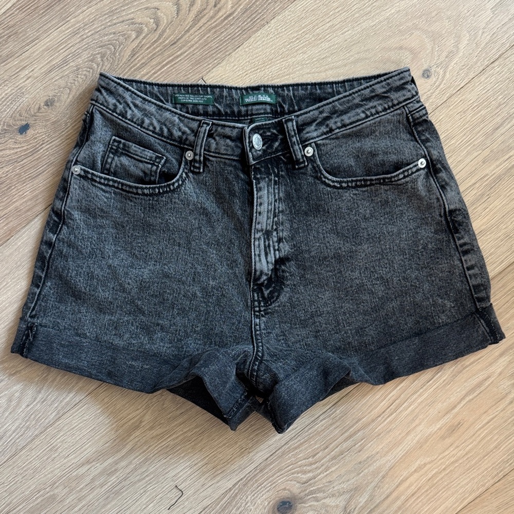 Women's Black High-Rise Rolled Cuff Denim Shorts